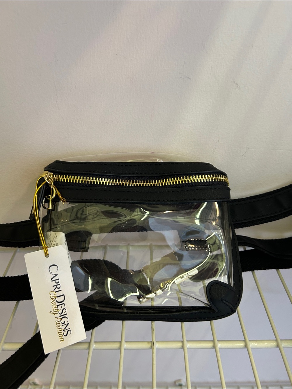 Clear Black Crossbody Bag with Gold Zipper